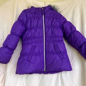 Girls’ Purple Puffer Coat with Faux Fur Trim, Size 4T